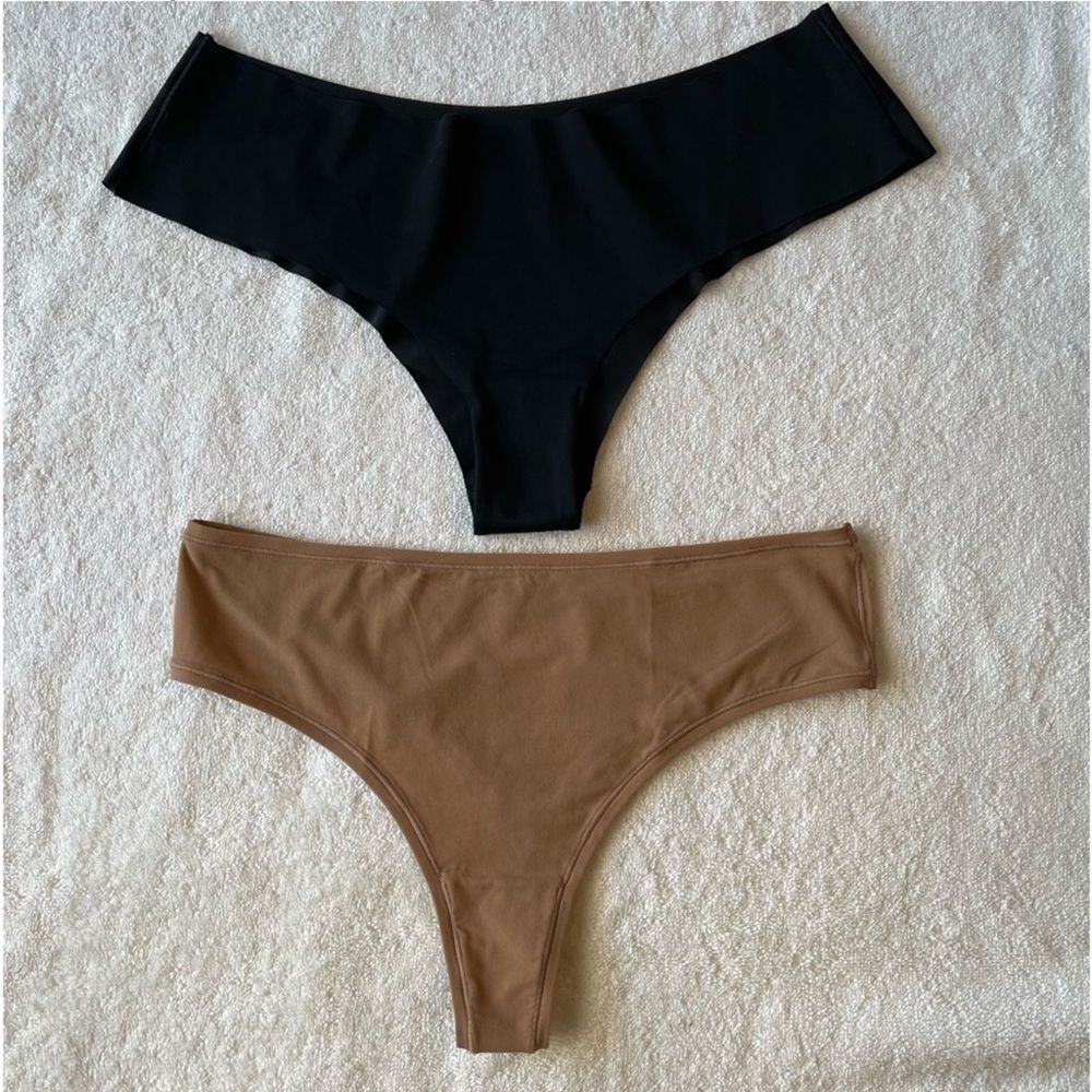 2)NEW  Skims Thong panties - Blak and Tan (L &2x)